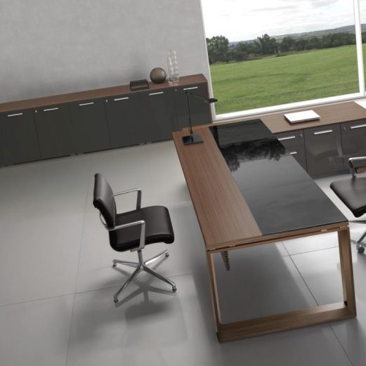 Arche Executive Desk Glass & Wood Top