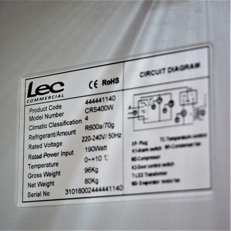 LEC Platinum Commercial Refridgerator CRS400W 9027