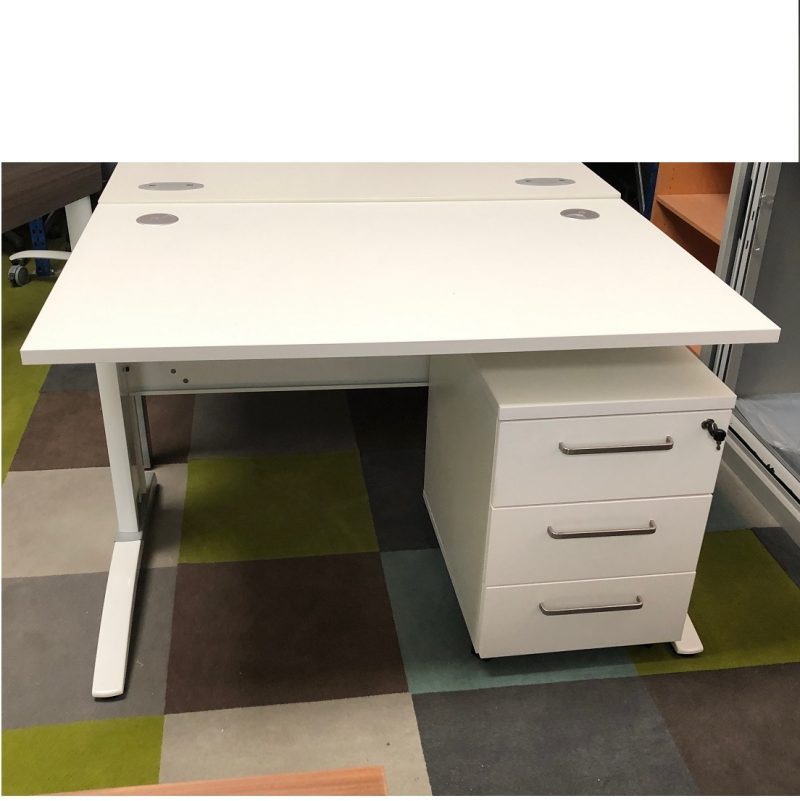1200mm White Desk with Pedestal - EX - Display 11125