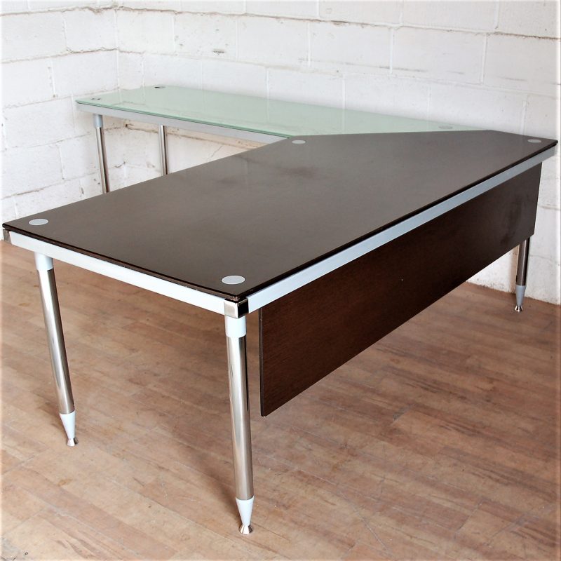 EXECUTIVE Desk Glass Walnut Chrome 11154