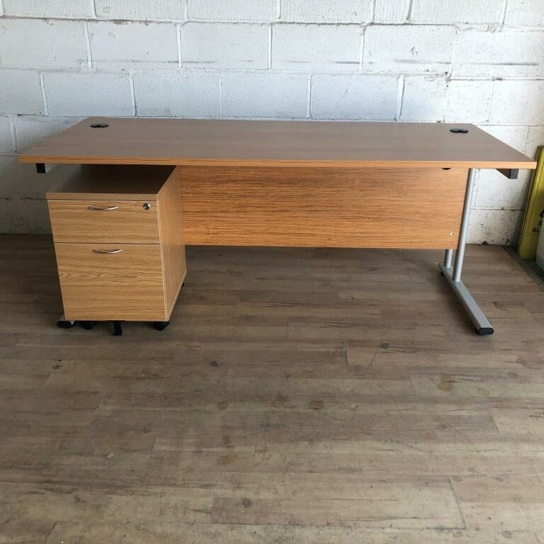 Rustic Oak Desk 1800mm + Pedestal