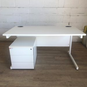 1400mm White Desk & Pedestal