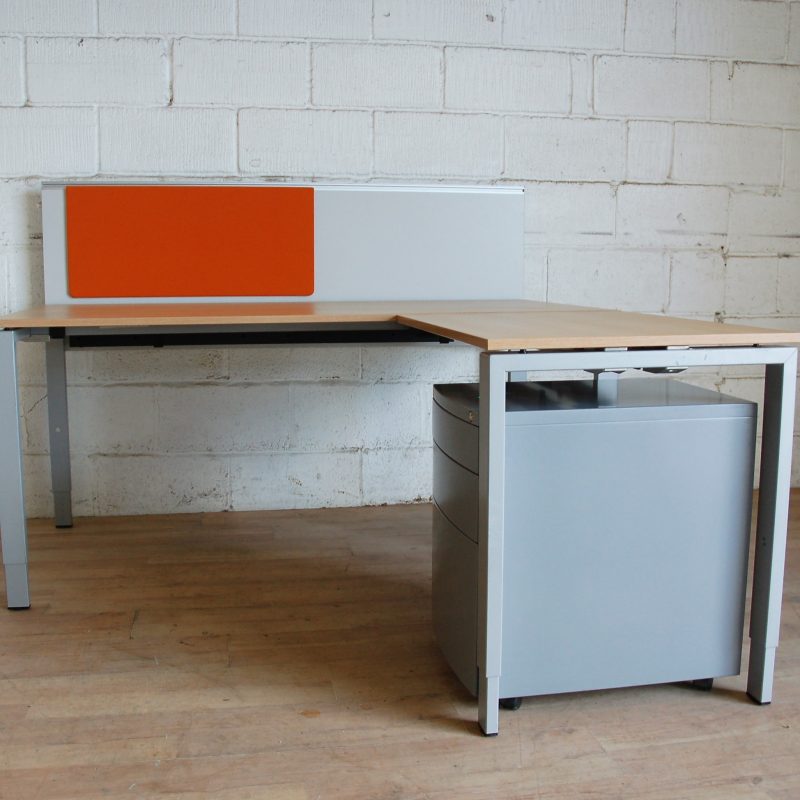BENE Desk and Return Unit Oak Silver Orange 11180