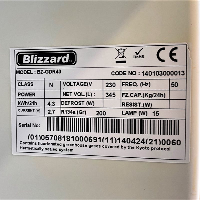 BLIZZARD GDR40 Glass Front Vertical Chiller 9113