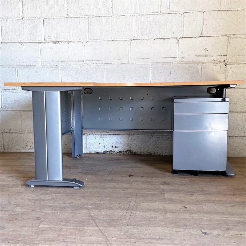 Radial Desk and Mobile Pedestal Oak Silver 11213