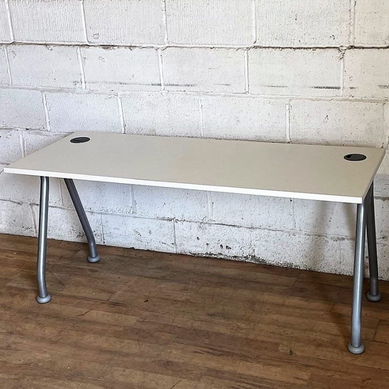 Slim Workstation Desk 160x60cm Grey Silver 11223