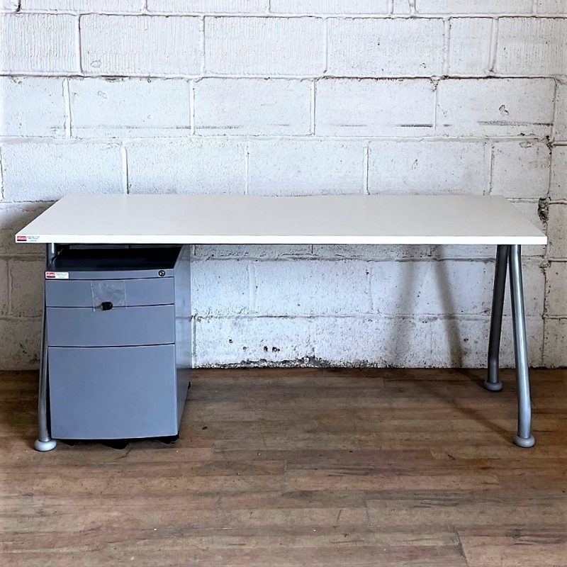 Slim Workstation Desk 160x60cm Grey Silver 11223