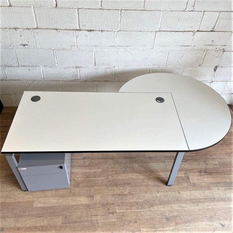 Desk with Meeting End White Silver 11228