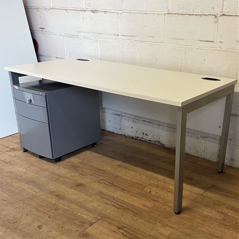 Desk and Pedestal White and Silver 160cm 11233