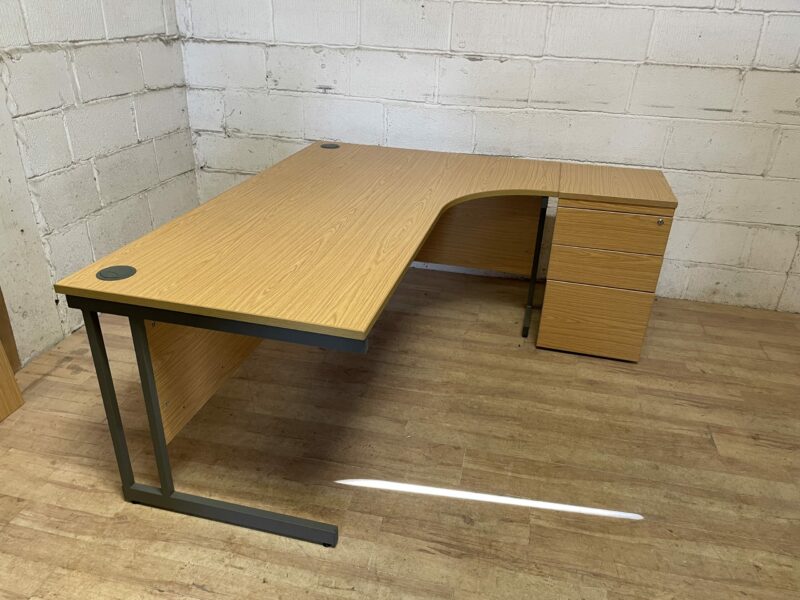 Radial Desk + Pedestal - Oak / Brown 11239