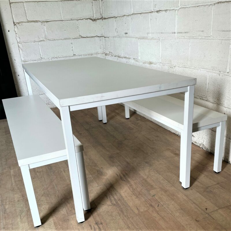 GRESHAM Deck Table and Bench Set White 15155