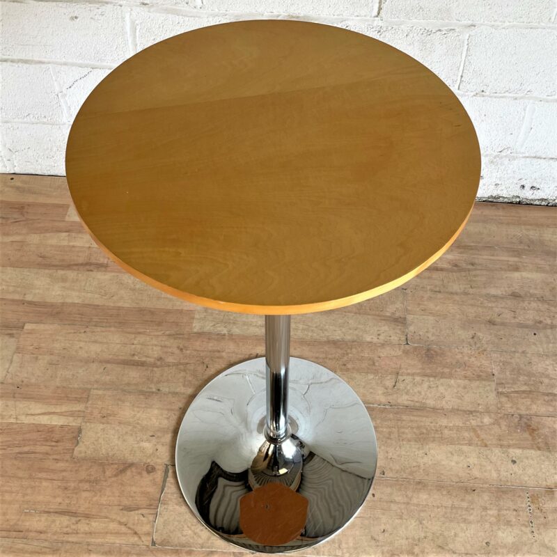 Chrome and Maple Hi Table and 2 Stools 15194