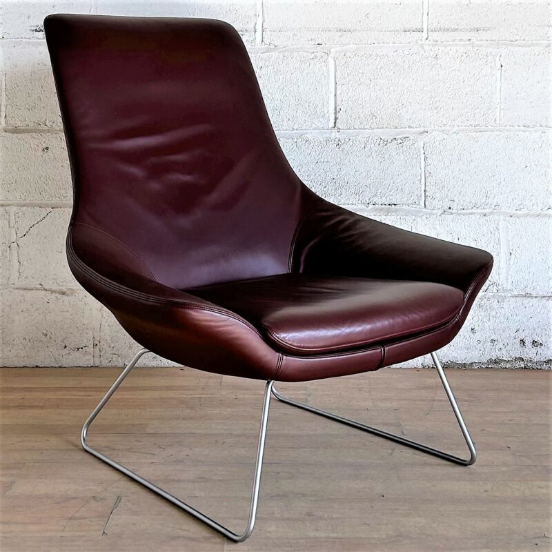 WALTER KNOLL Flow Lounge Armchair Oxblood Leather 3062