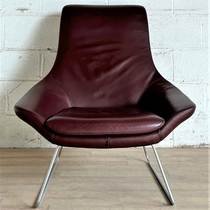 WALTER KNOLL Flow Lounge Armchair Oxblood Leather 3062