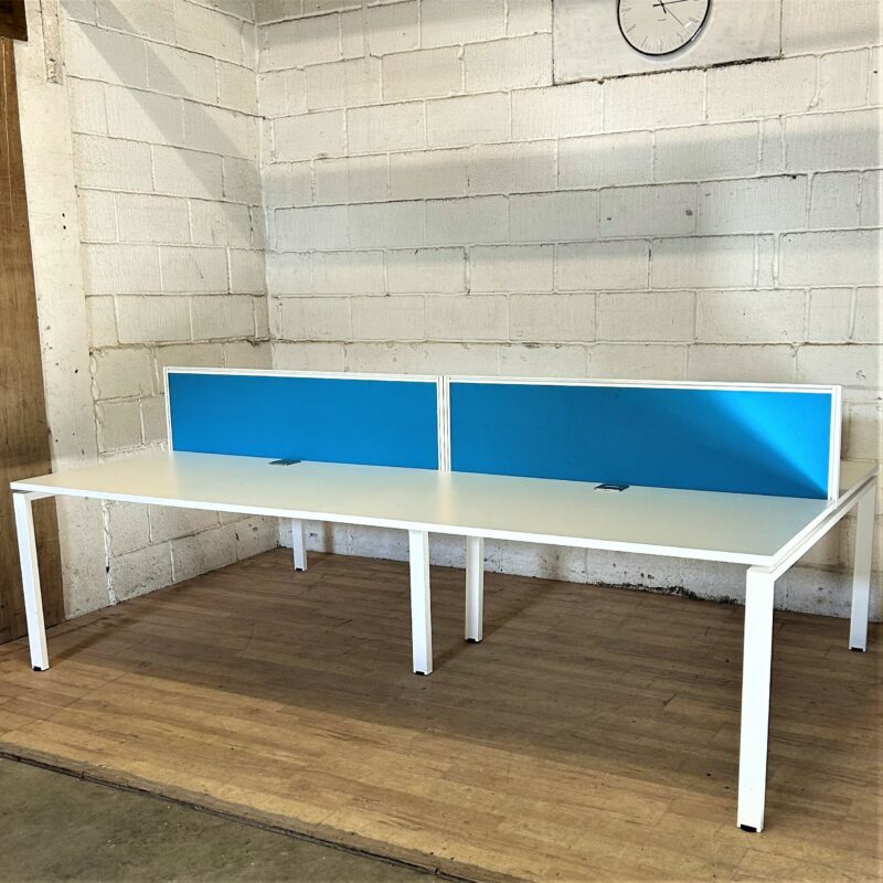 4person Bench Desk White Blue 11295