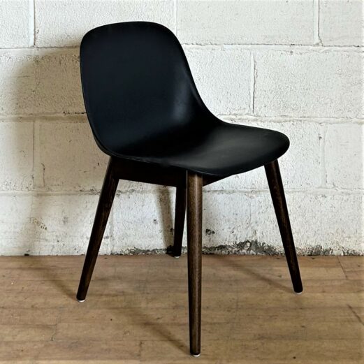 MUUTO Fibre Side Chair Black Leather Dark Wood Base 1193