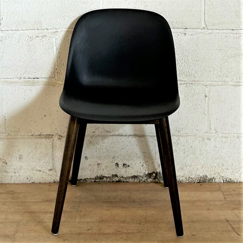 MUUTO Fibre Side Chair Black Leather Dark Wood Base 1193