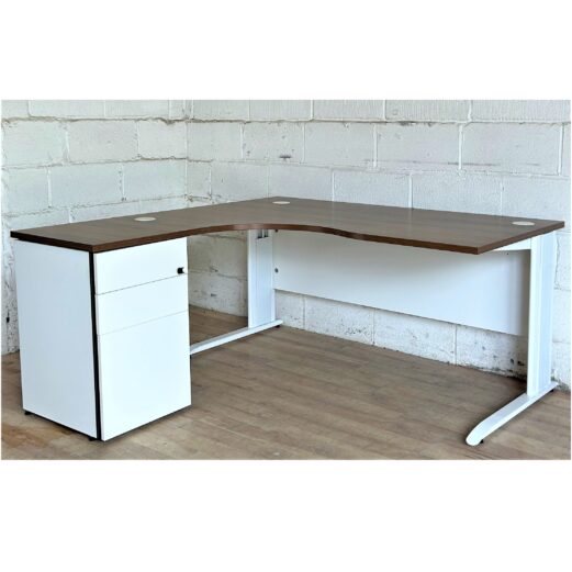 Radial Corner Desk Walnut White 11308