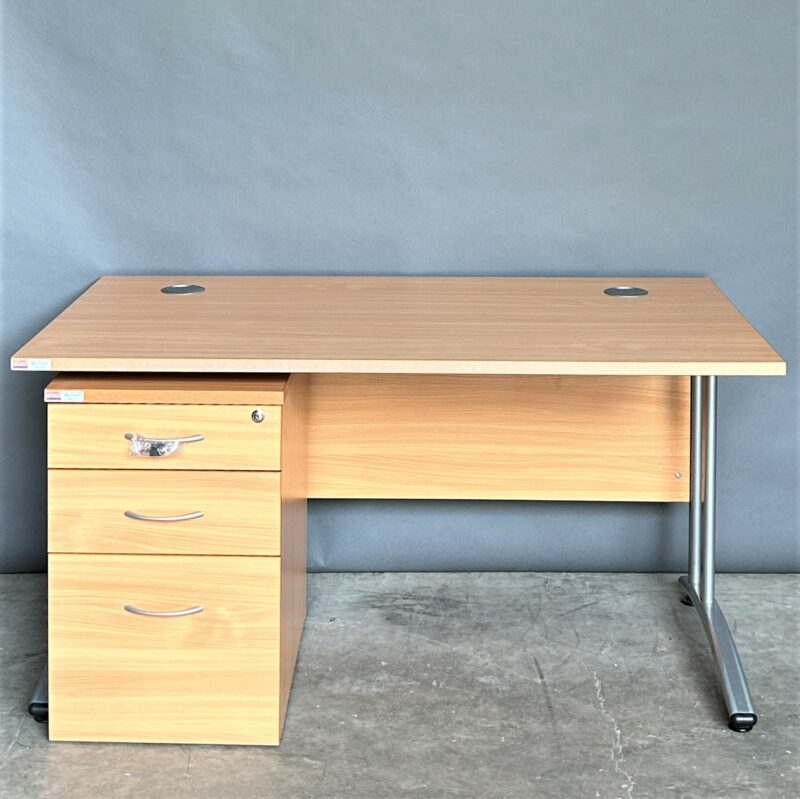 Beech Desk 140cm Workstation and Pedestal 11323