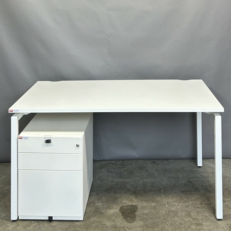 Bench Style Desk and Pedestal White 11336