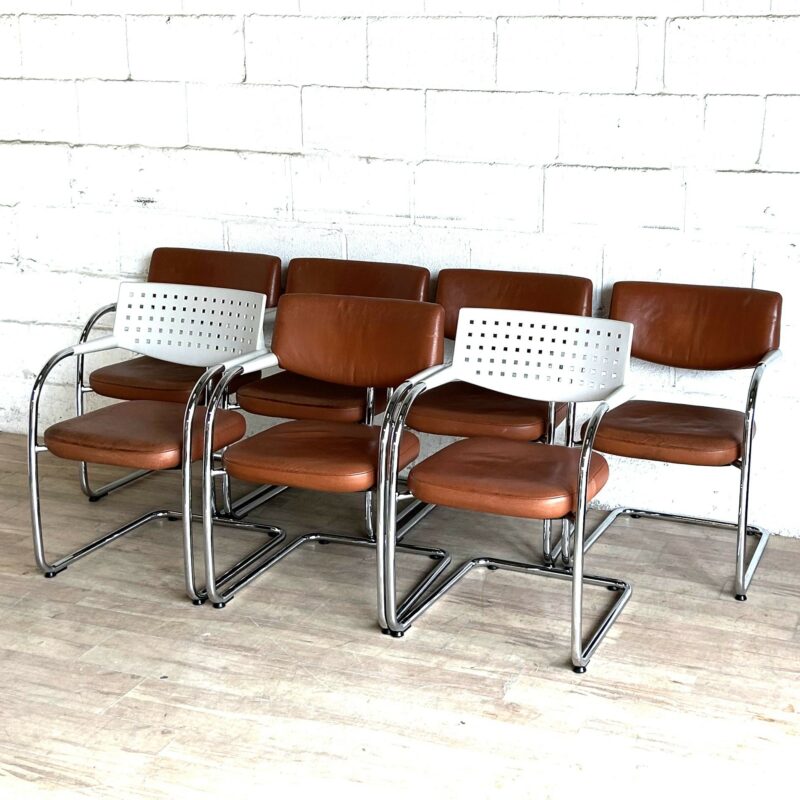Set of 7 VITRA VisaVis Brown Leather Chairs 1214