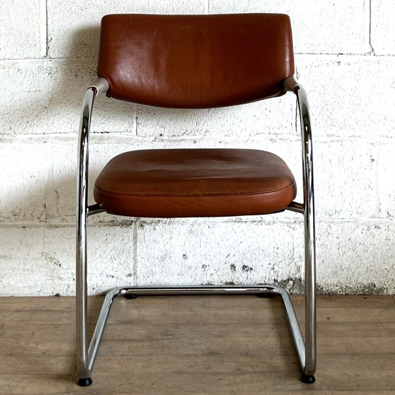 Set of 7 VITRA VisaVis Brown Leather Chairs 1214